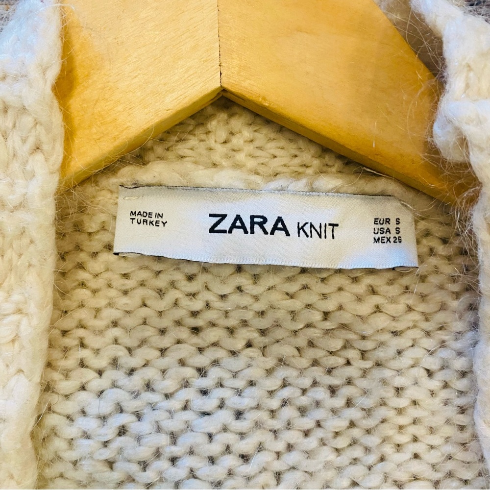 Zara Knit Open Oversized Slouchy Patch Pockets Cream Cardigan Size S - Picture 3 of 3